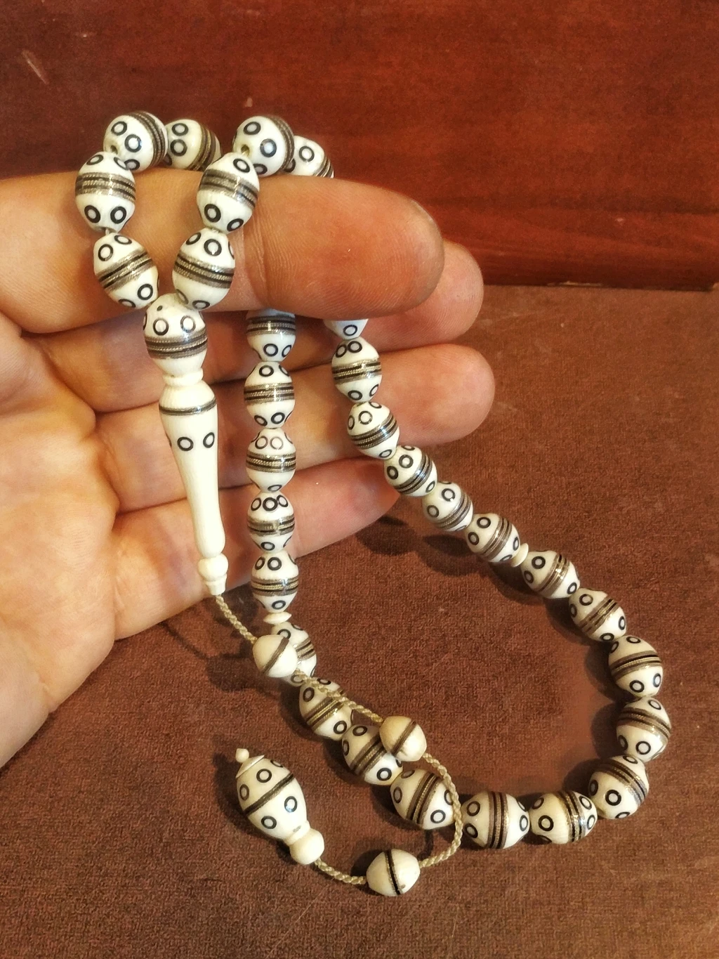 Tasbeeh Tesbih Muslim IVORY Rosary High Quality Brass İnlay İnlaid Tespih 33 Beads  Lathe And Handmade