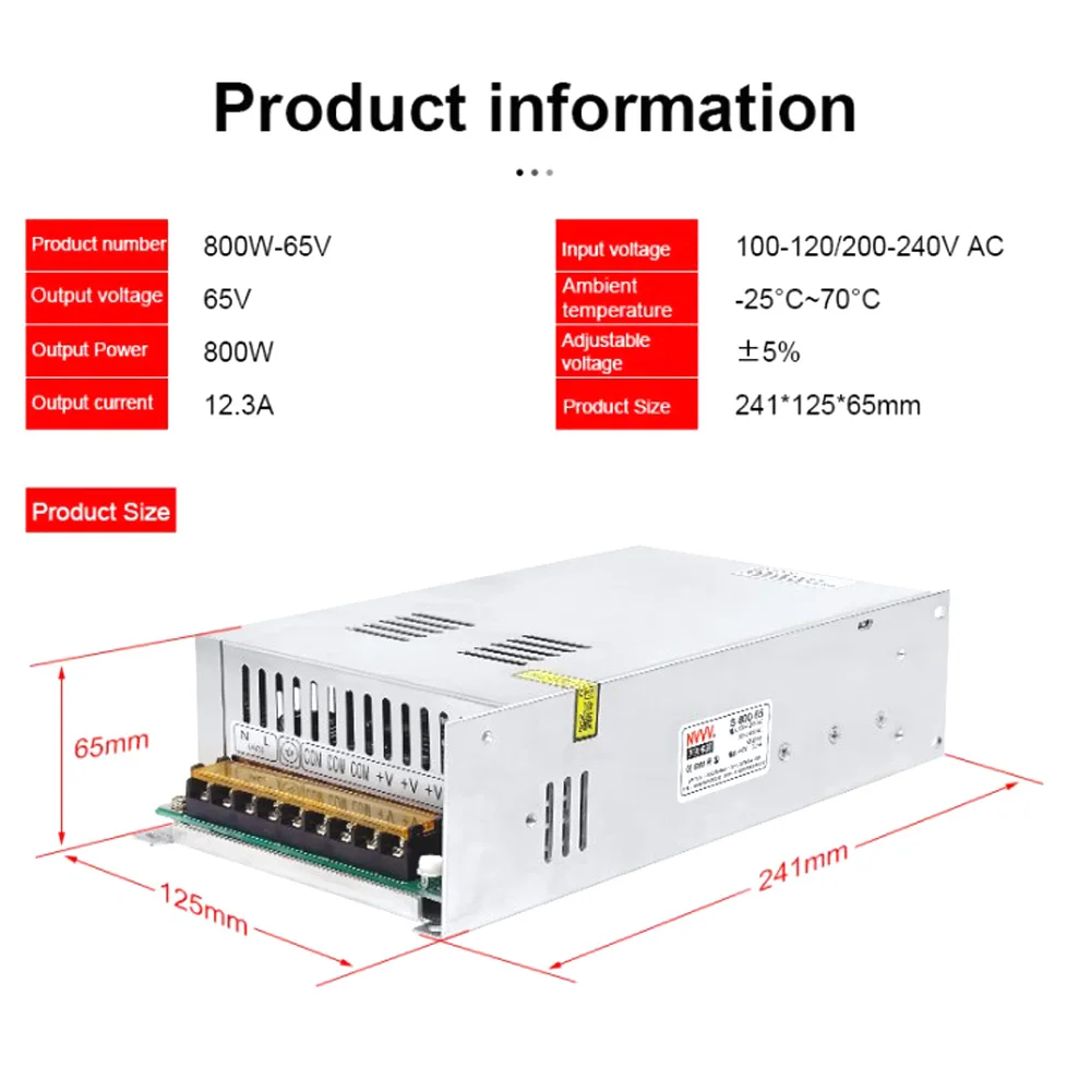 

Voltage Regulators Power Supply 65V 800W Adjustable Voltage SMPS CNC Stabilizers for RD6018 RD6018W RD6012 RD6012W Dropship