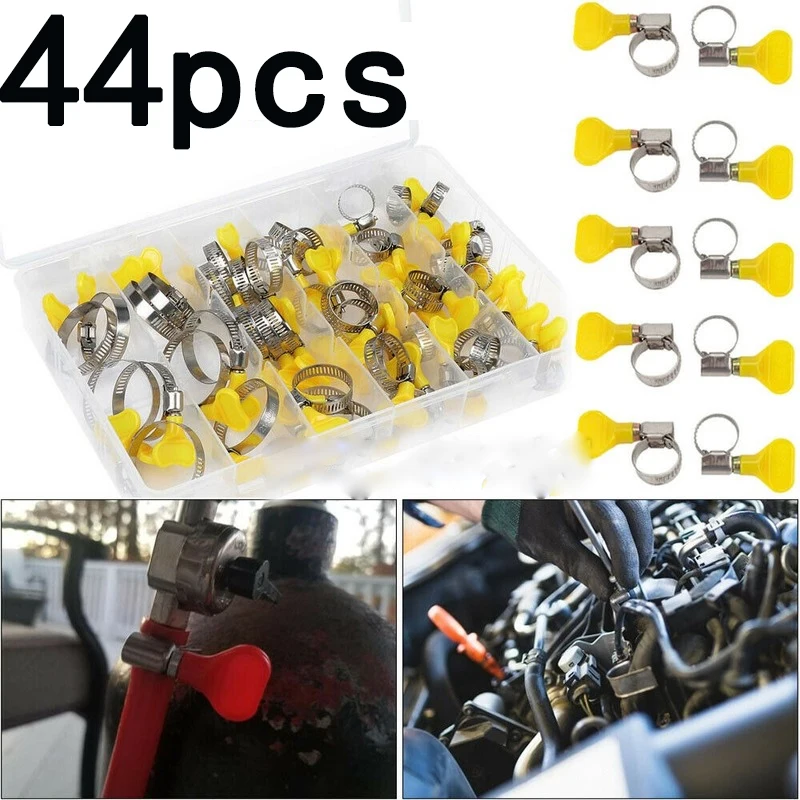 

44pcs Clamps Hand-tightening Stainless Steel Hose Clamp Handle Type Hose Clamp Adjustable Hose Clamps with a Variety of Suits