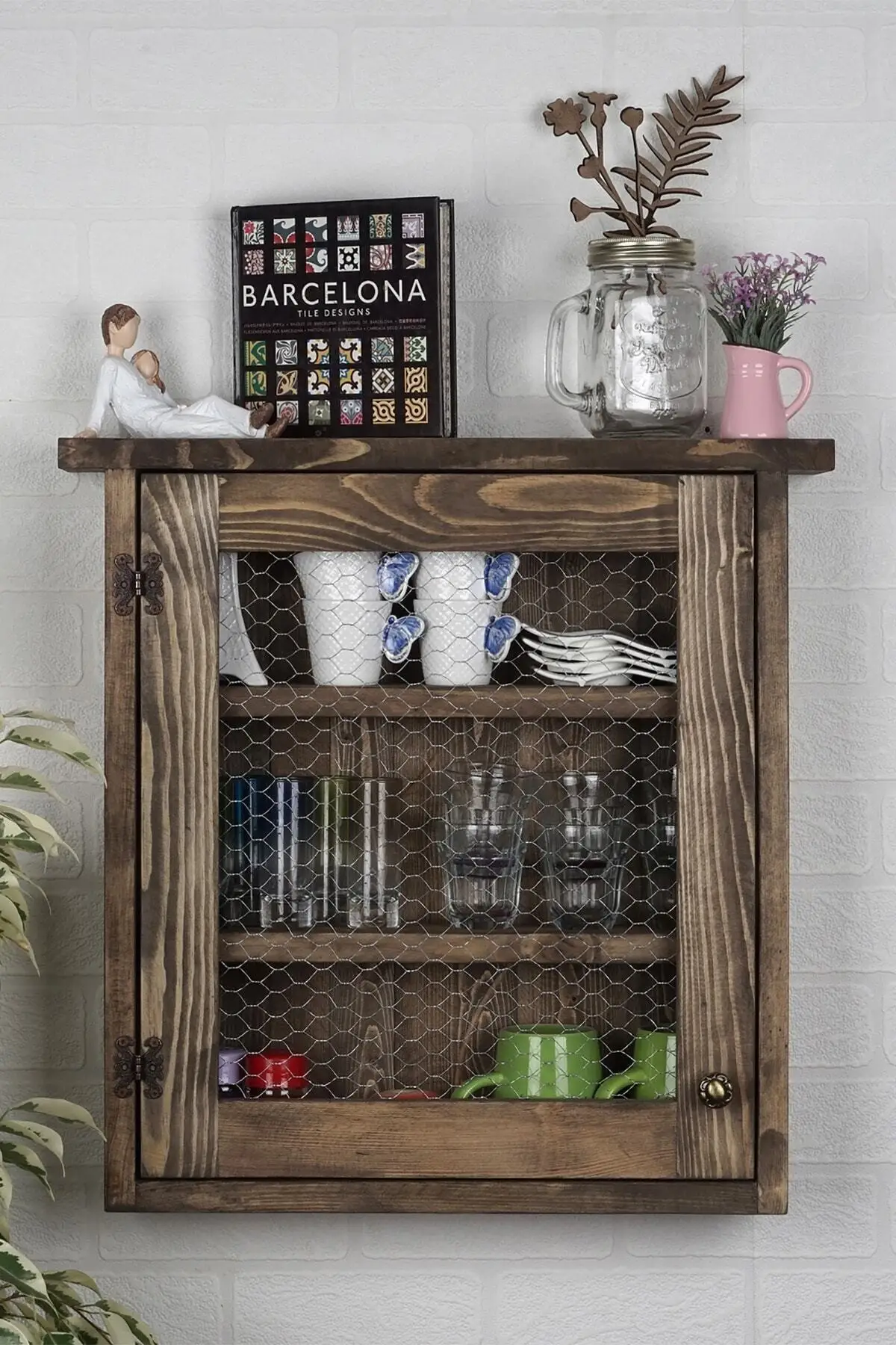 Solid Wood Wire Cabinet Wall Rack