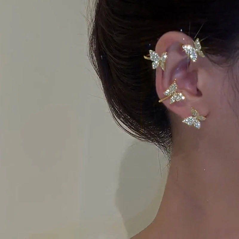 Exquisiter funkelnder Zirkon-Blätter-Ohrklemm-Ohrstecker für Damen, silberfarbene Kubikzirkonia-Ohrringe, Partyschmuck – Detail 9