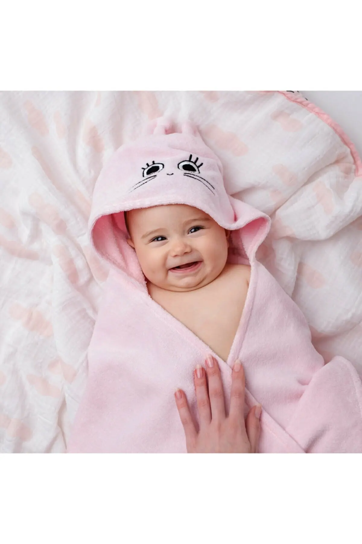 Milk & Moo Velvet Pink Rabbit Swaddle Towel  baby bathrobe animal kids towel