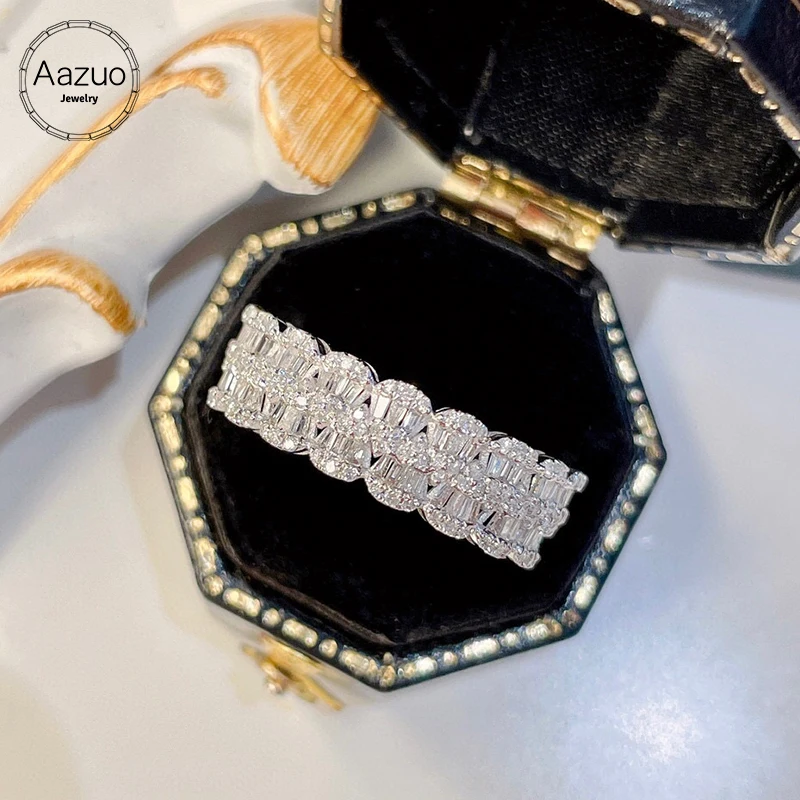 

Aazuo 18K Solid Pure White Gold Real Natrual Diamonds 0.45ct Ladder Ring Gift For Woman Engagement Party High Quality Au750