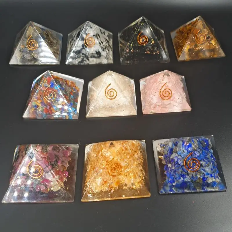 Orgonite harz pyramide mit Mineral lapis lazuli rose quarz Shungit Mondstein 5x5cm verwandelt energie zu positive fengShui