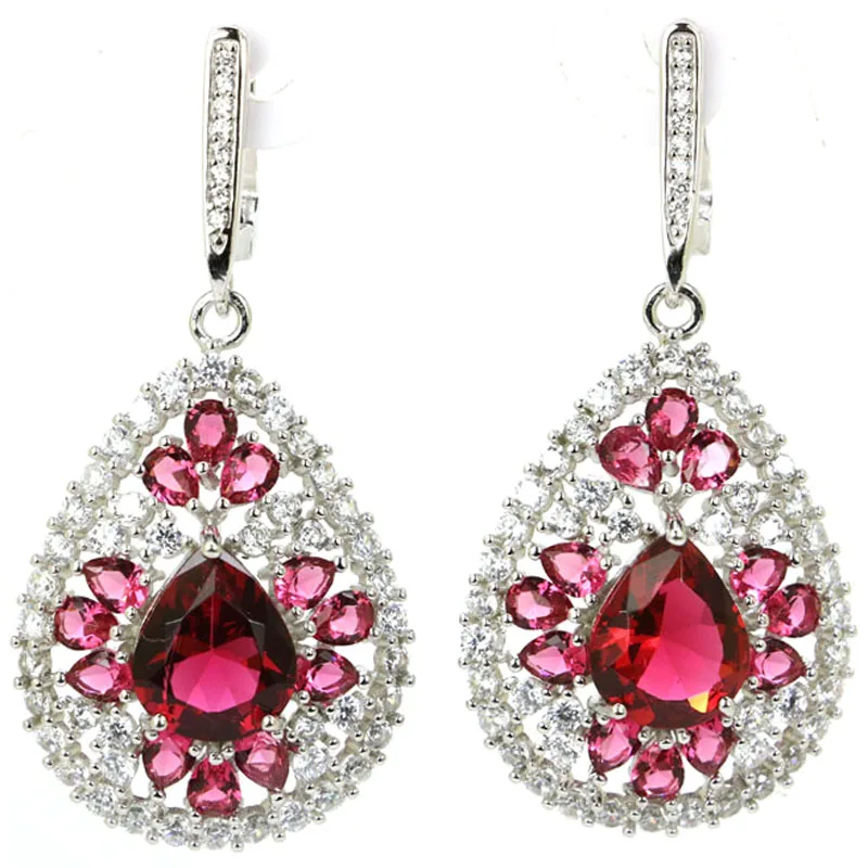 Buy 2 Get 1 Free Stunning 10g Rhodolite Garnet Aquamarine Blue Topaz CZ For Women 925 Sterling Silver Earrings