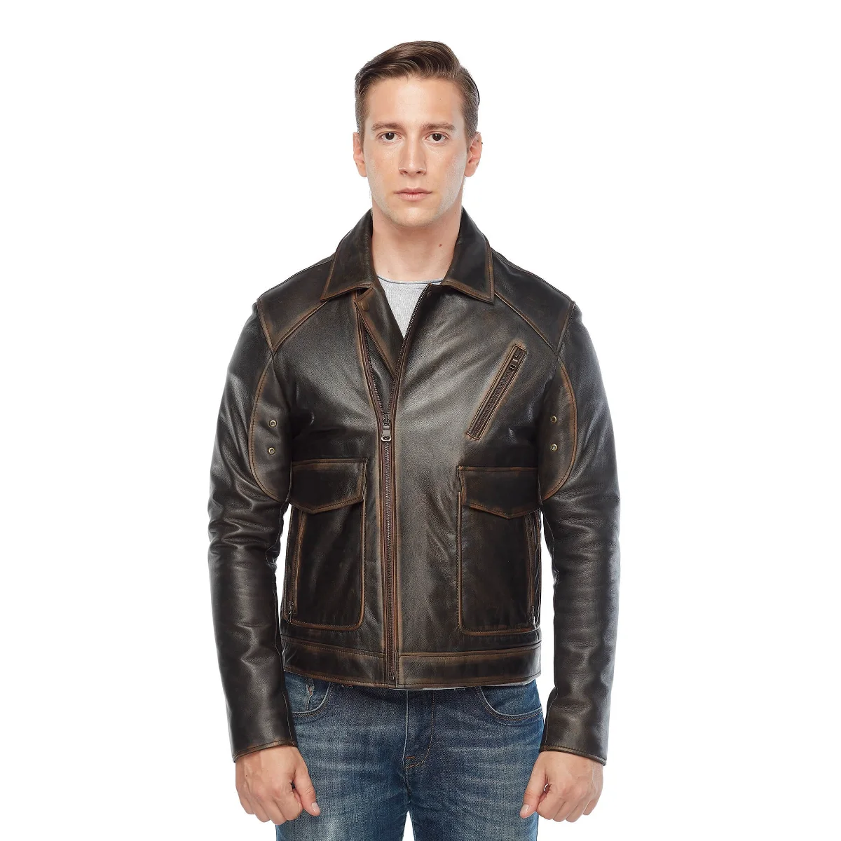 Túi Nam Chính Hãng Phối Da Búi Tó Orjinal Da Cừu Thu Đông 2022 Biker Slim Size Lớn VintageTürkiye
