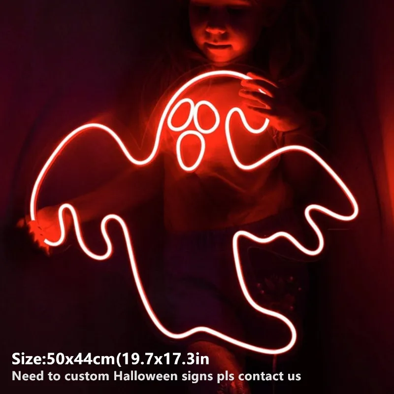 Halloween Ghost Neon Sign Custom Led Light Sign Halloween Decoration Night Lamp Horror Decor Ghost Sign Room Wall Store Decor