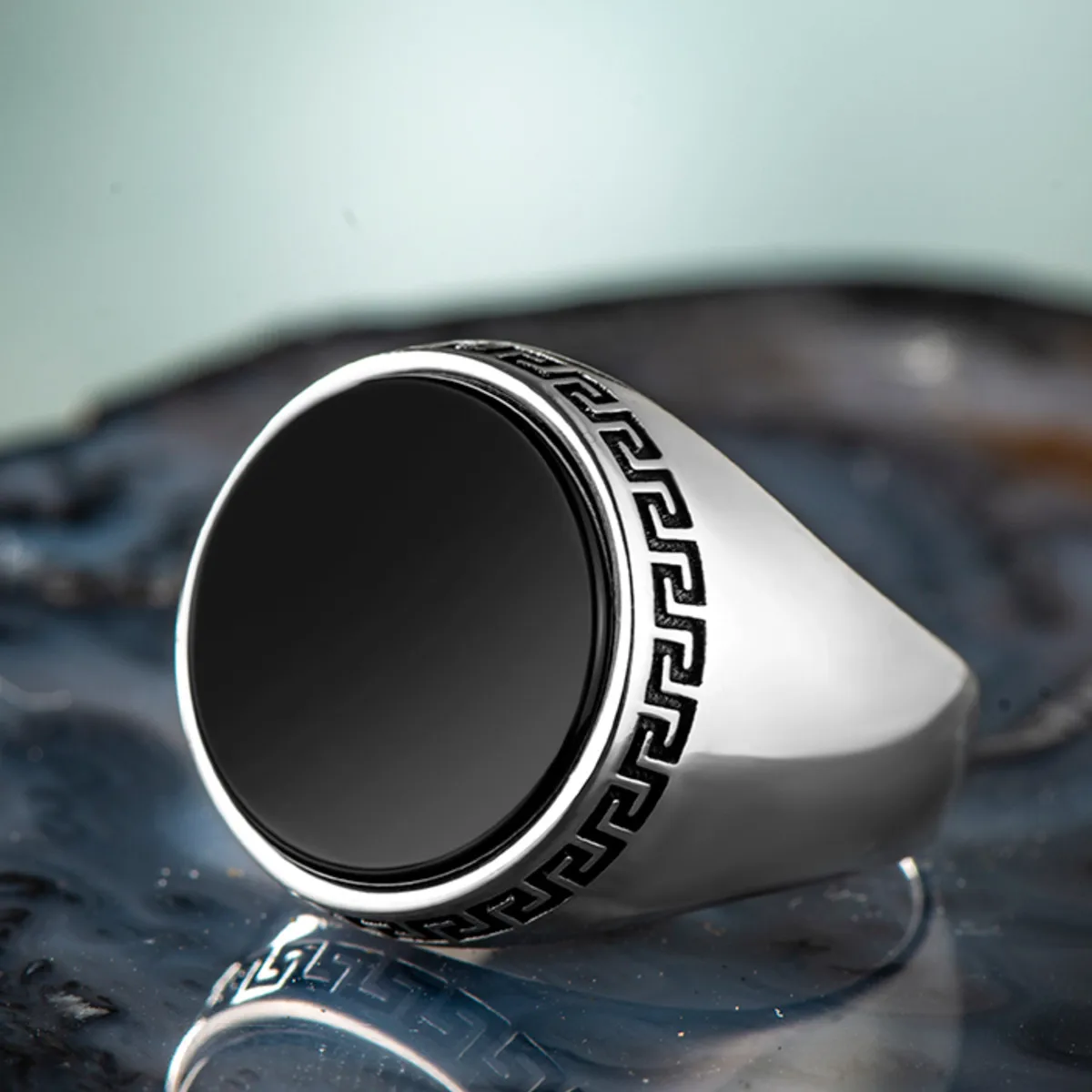 

925 Sterling Silver Round Black Onyx Stone Men's Ring Exclusive Access for Men Special Plain Ring Made in Turkey