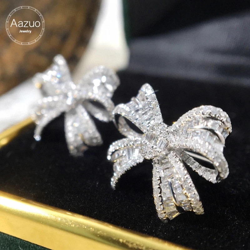 Aazuo Real 18K White Gold Real Diamonds 1.0ct Fairy Luxuly Bowknot orecchini regalati per le donne Advanced Wedding Party Au750