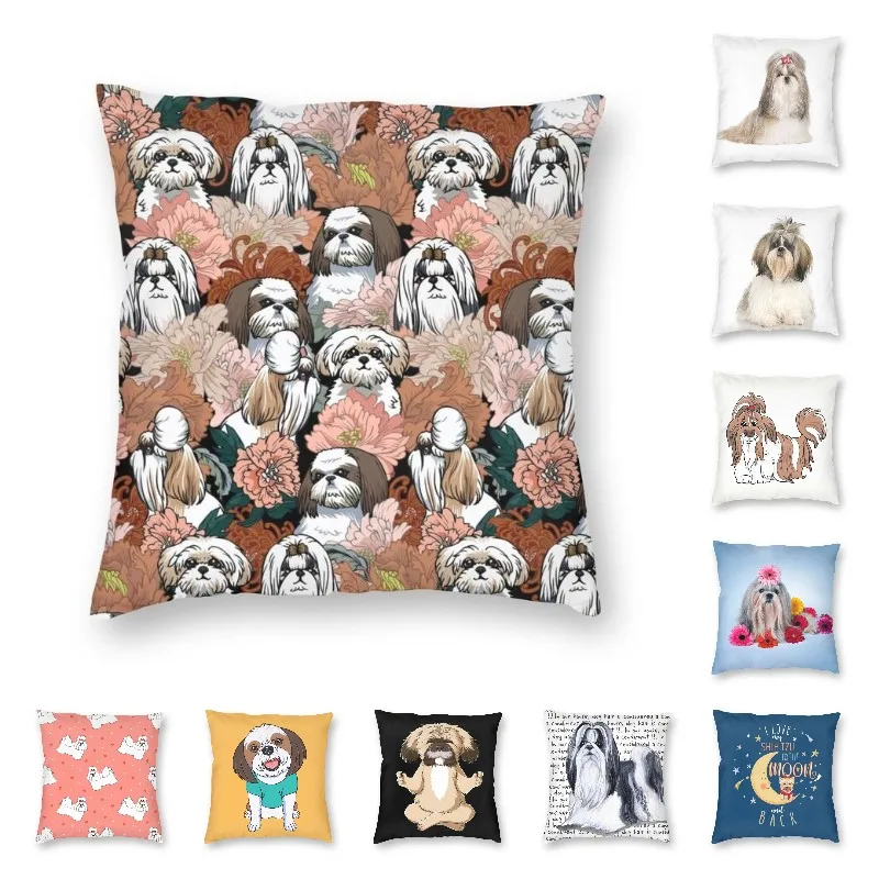 

Luxury Shih Tzu Dog Flowers Pattern Sofa Cushion Cover Velvet Pet Animal Throw Pillow Case Decoration