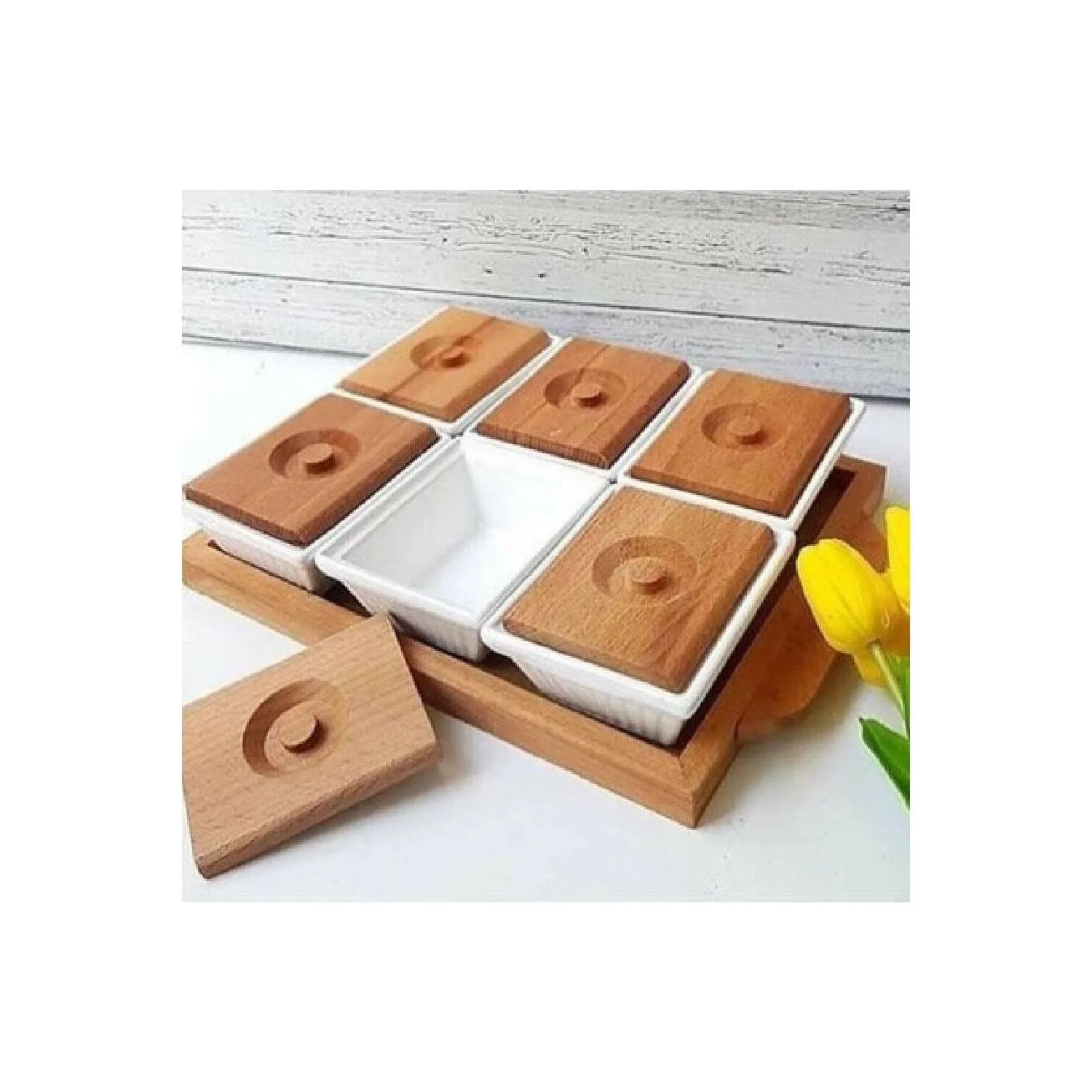 Hill Ceramic Lux Wooden Lid Breakfast Set Porcelain Bowls Wooden Tray Decorative Stylish Free Fast Shipping From Turkey