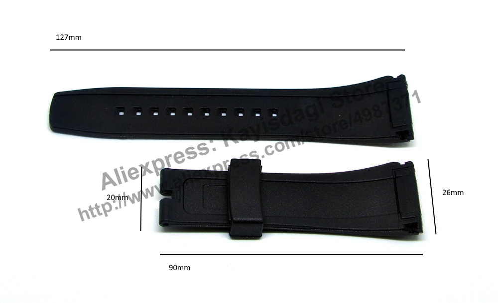 26mm Black Rubber Watch Band Strap Compatible For Seiko Velatura 7T62-0KN0 - SNAE17P1