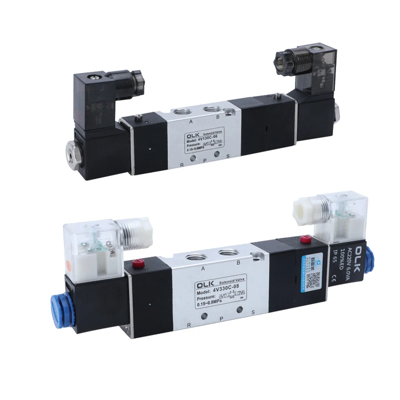 

4V130C-06 4V230C-08 Solenoid valve Double headed Double control 5 Way 3 Position Power down hold Pneumatic directional valve