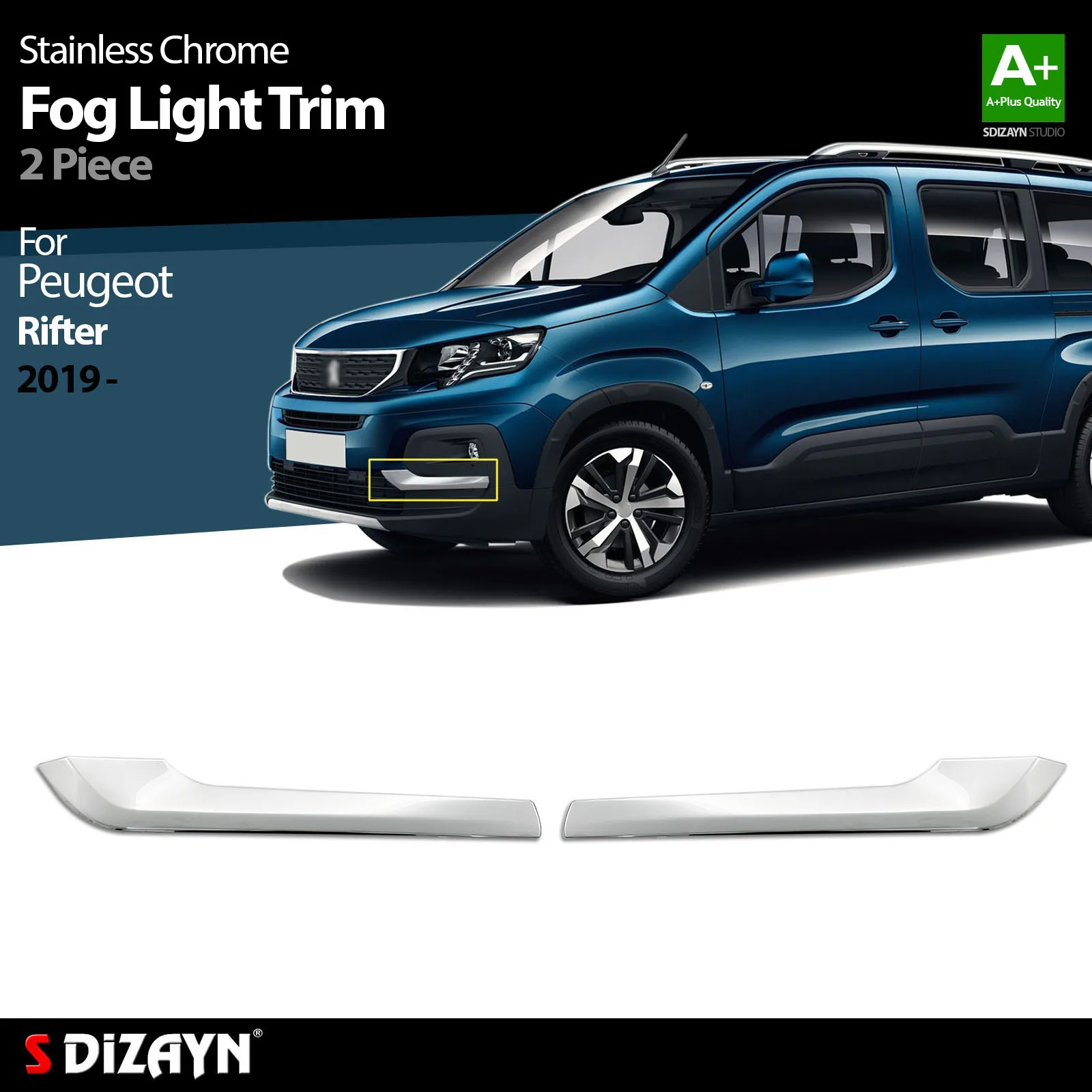 S Dizayn For Peugeot Rifter Chrome Fog Light Frame Stainless Steel 2 Pcs Exterior Car Accessories Parts Auto Products Stickers