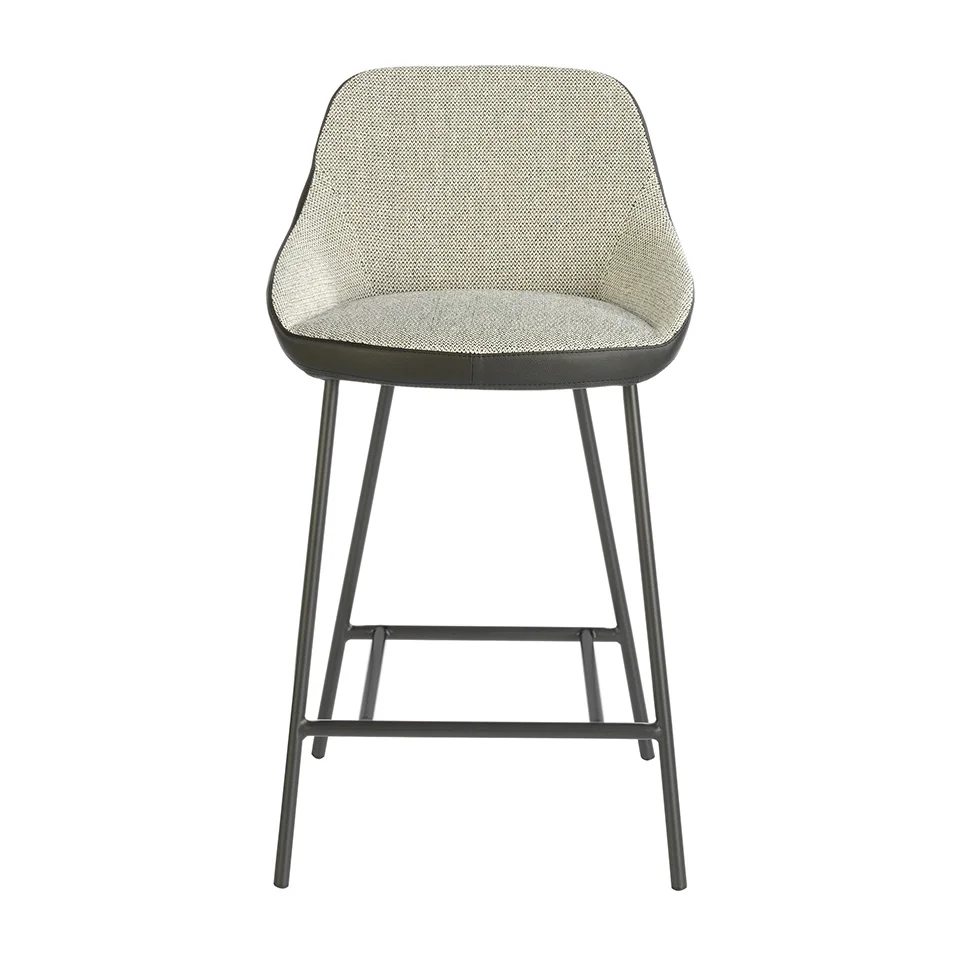 4100 stool Angel Cerdá-upholstered stool in fabric and leather with structure in black epoxy tinted steel