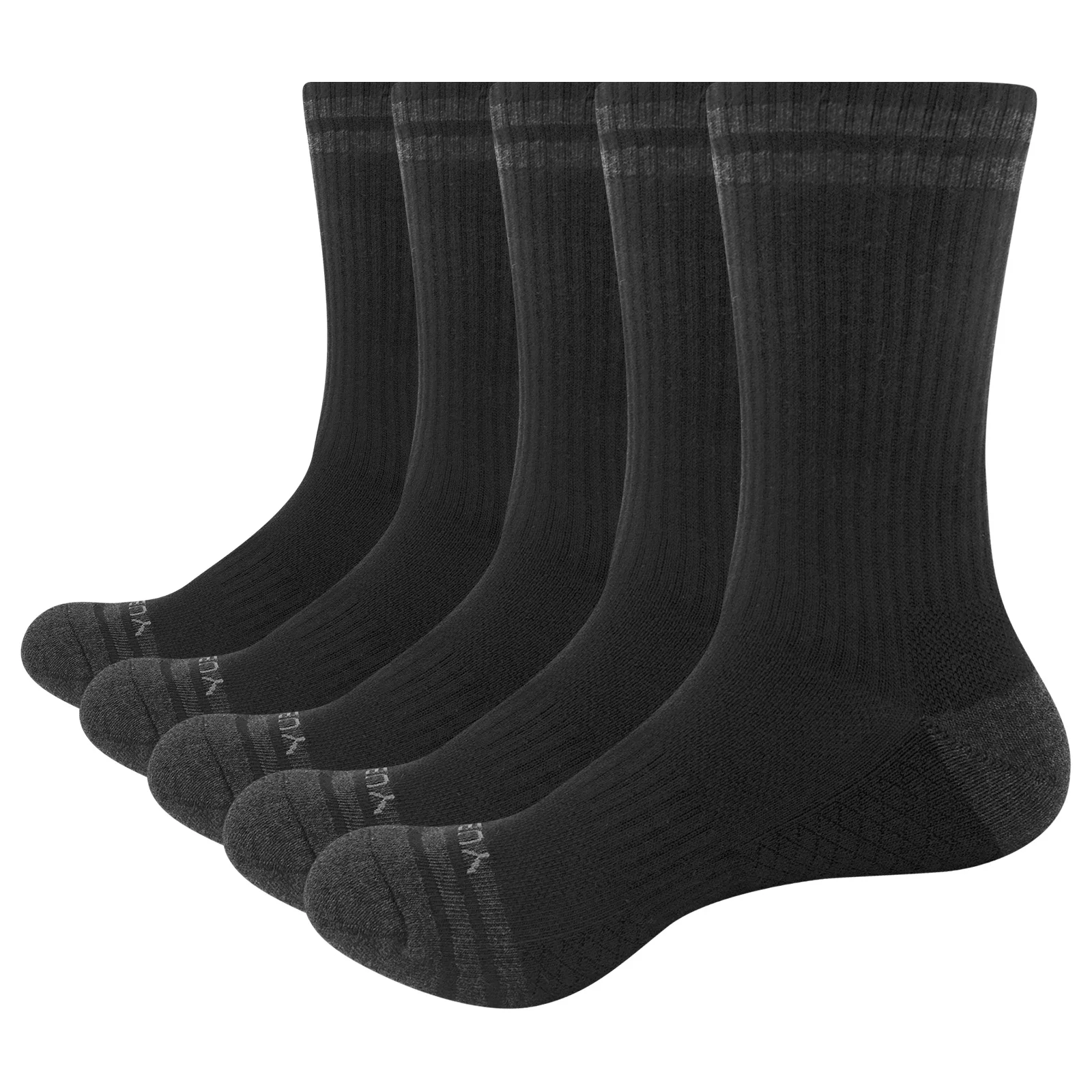 YUEDGE 5 Pairs Men\'s Black Cotton Crew Moisture Wick Breathable Cushion Work Casual Socks For Men Size 37-46 EU