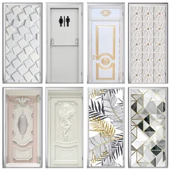 Simulation Gate Door Stickers Home Decor Poster 3D Door Mural Vinyl Wall Sticker Kids Room Bathroom Decoration White Wallpaper