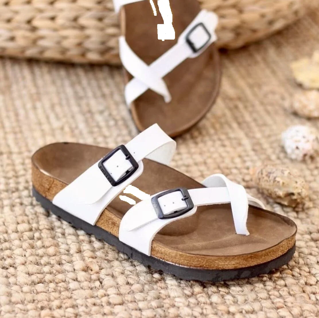 Two Buckles Thick Soft Cork Sole Platform Flat Flip Flops Slippers Women İndoor Outdoor Beach Sandals Shoes Ladies 2021 Summer