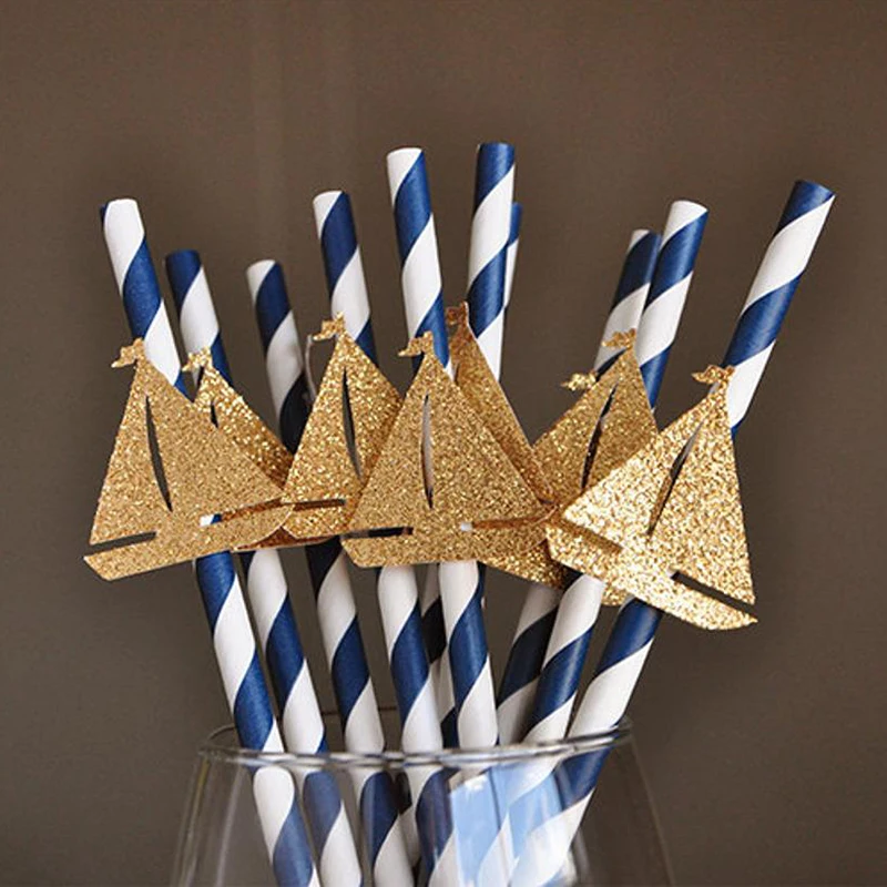 Nautical Baby Shower Party Decorations Sailboat Paper Party Straws 12pcs