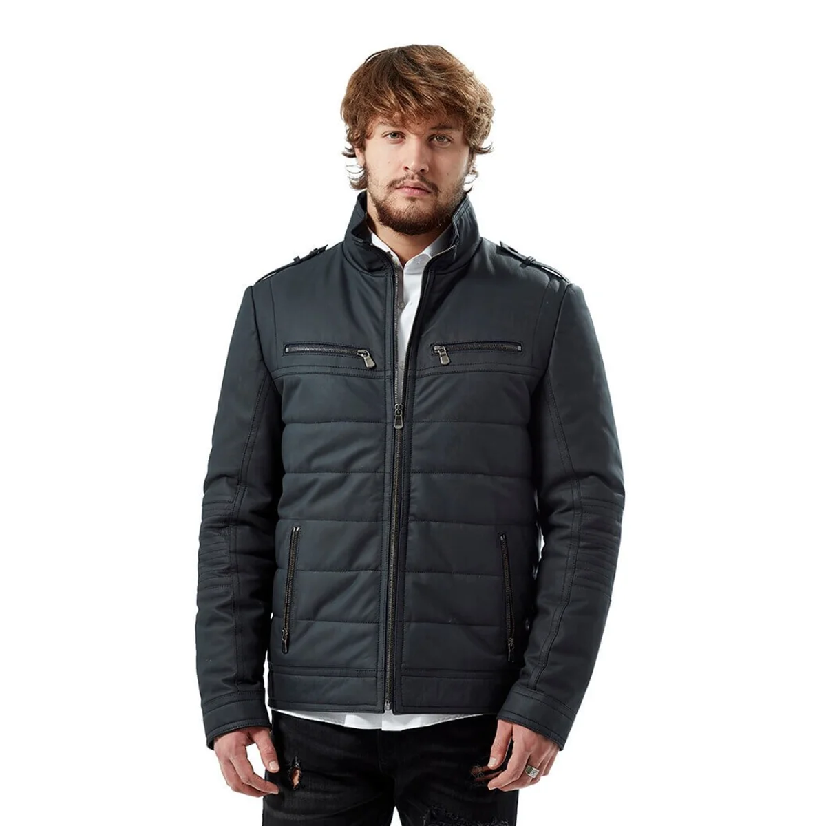 Luca Nam Phối Da Màu Xanh Hải Quân Taffeta Orjinal Da Cừu Thu Đông 2022 Biker Slim Size Lớn VintageTürkiye