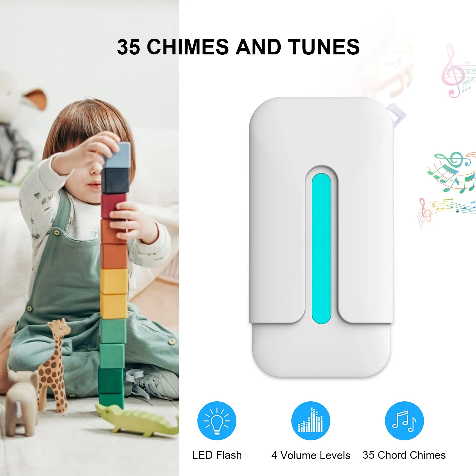 WiFi Wireless Doorbell, Waterproof Wall Plug-in Door Chime Kit Self Powered Push Button, Smart Life App Notification