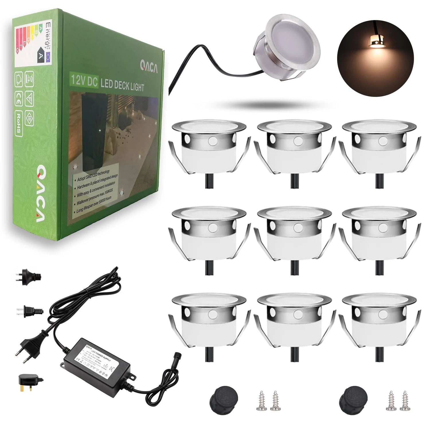 

10Pcs LED Deck Lights Stainless Steel Waterproof IP67 Outdoor Garden Decoration Lamps Recessed Path Stairs Deck Lighting DC12V