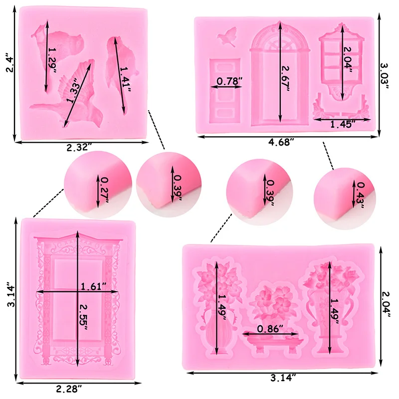 Vintage Door Window Silicone Mold Bird Vase Cupcake Topper Fondant Molds Cake Decorating Tools Candy Clay Resin Chocolate Moulds