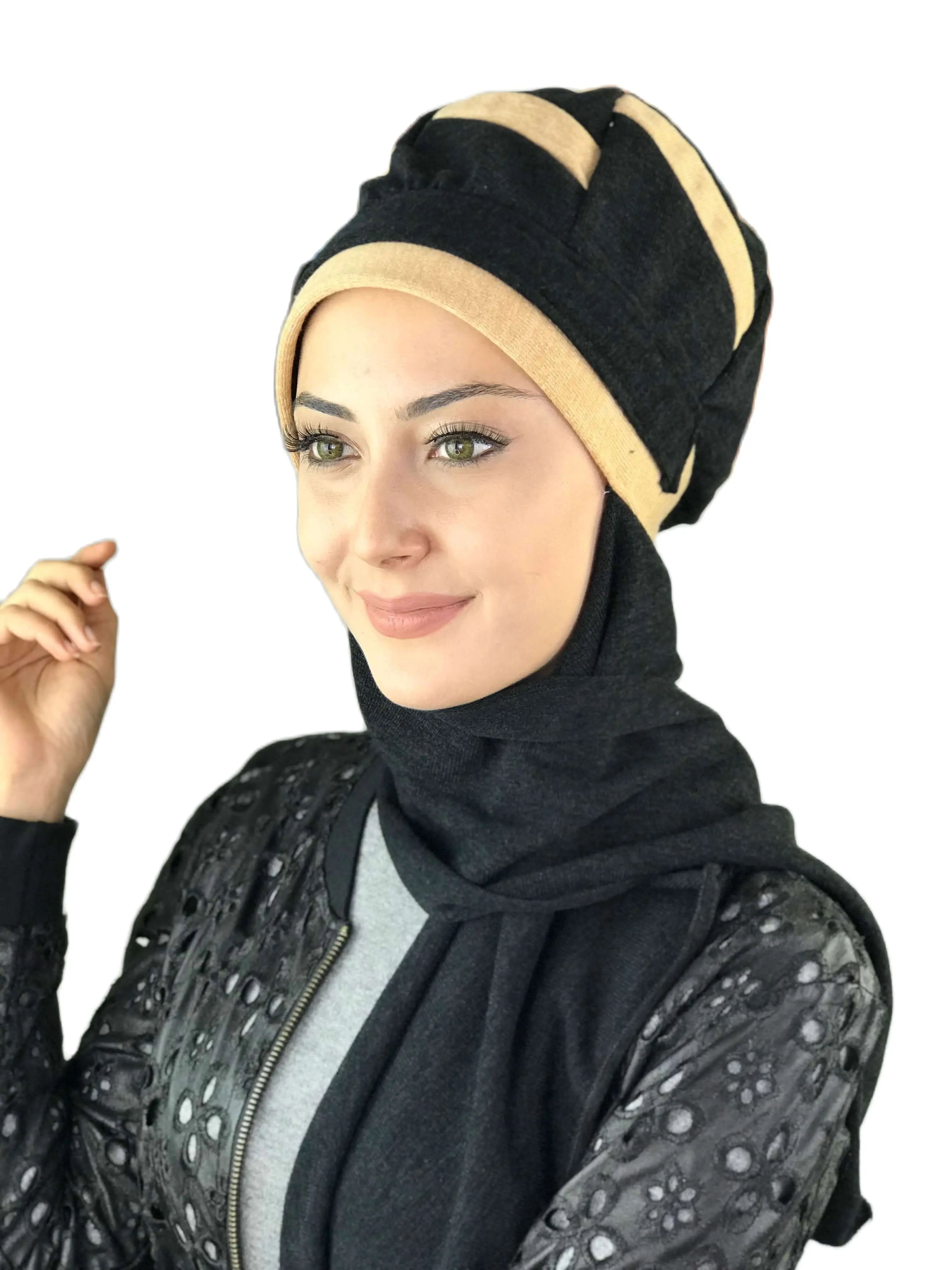 2022 Hijab New Fashion Women's Ladies Bone Winter Chiffon Chemo Cancer Head Hat Shawl BlackDark Yellow Buckle Stripe Scarf Beret