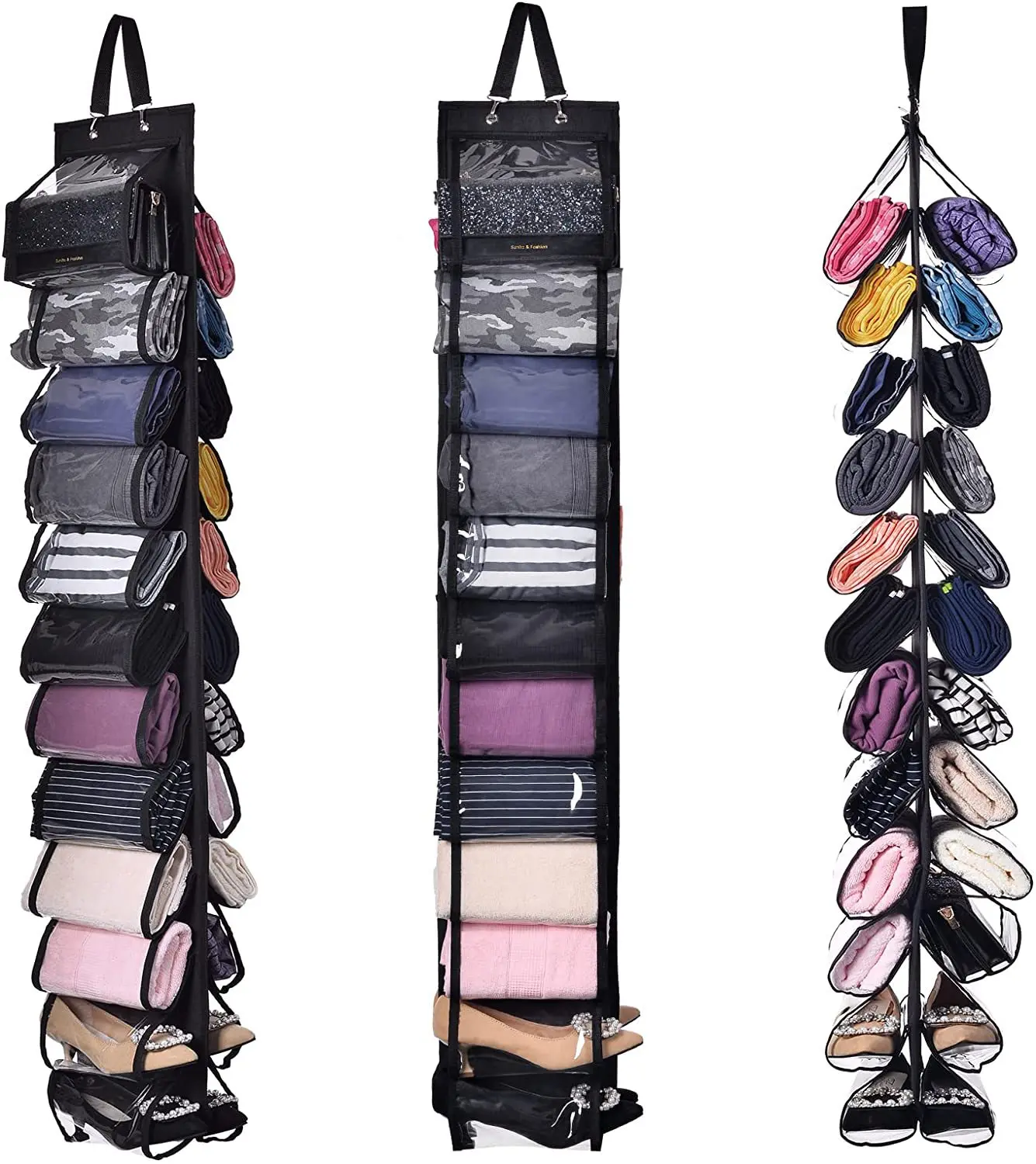 24 Roll Yoga Legging Storage Organizer Hanging Storage Bag Clothes T-Shirt Towel Handbag Shoes Hat Underwear Closets Roll Holder