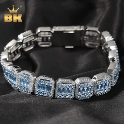 THE BLING KING 13mm Width Paved Bling Pink Square Baguettecz Stone Iced Out Zirconua Link Chain Bracelet Hiphop Jewelry For Gift