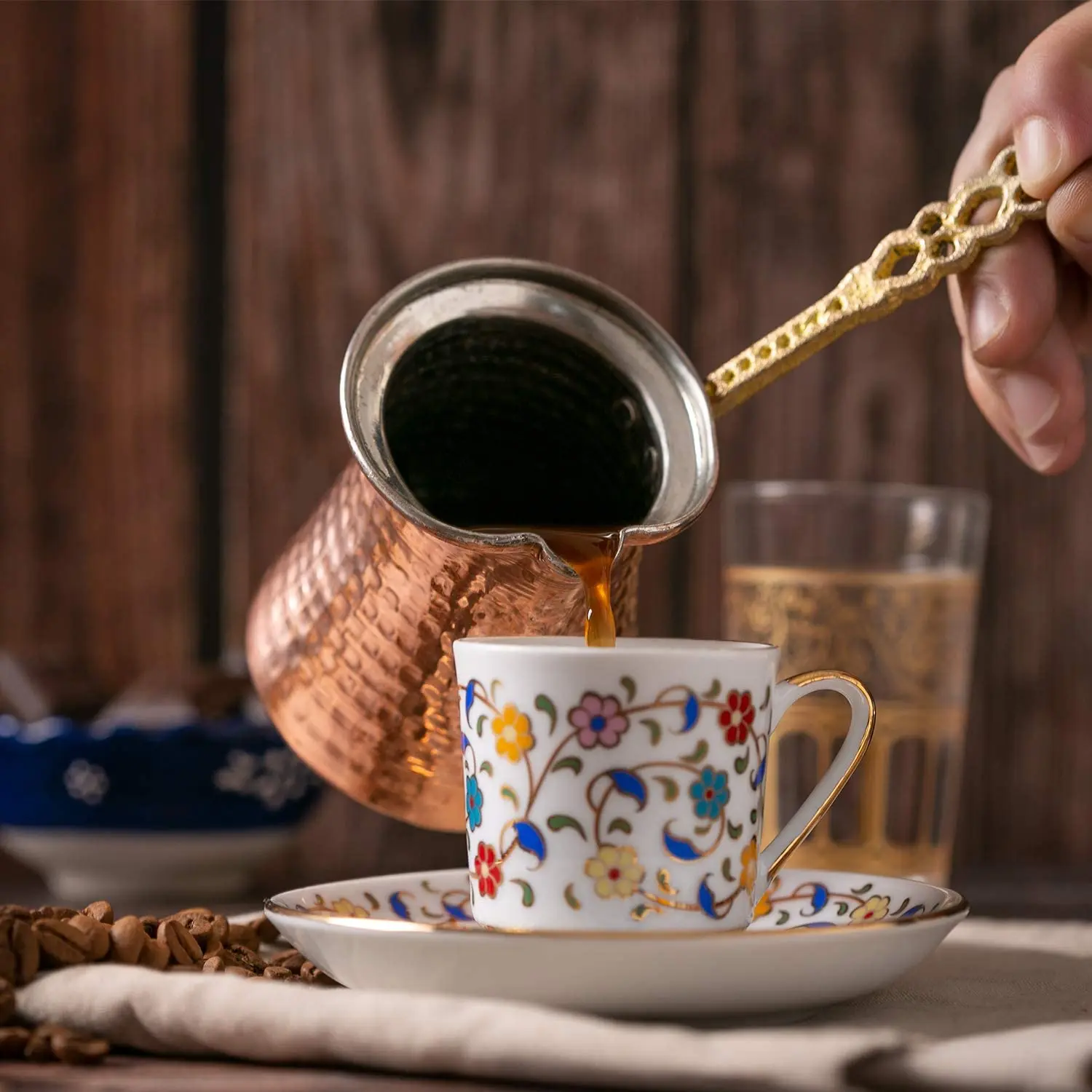 Cafetera de arena de cobre turco auténtico, máquina de calefacción cuadrada grande