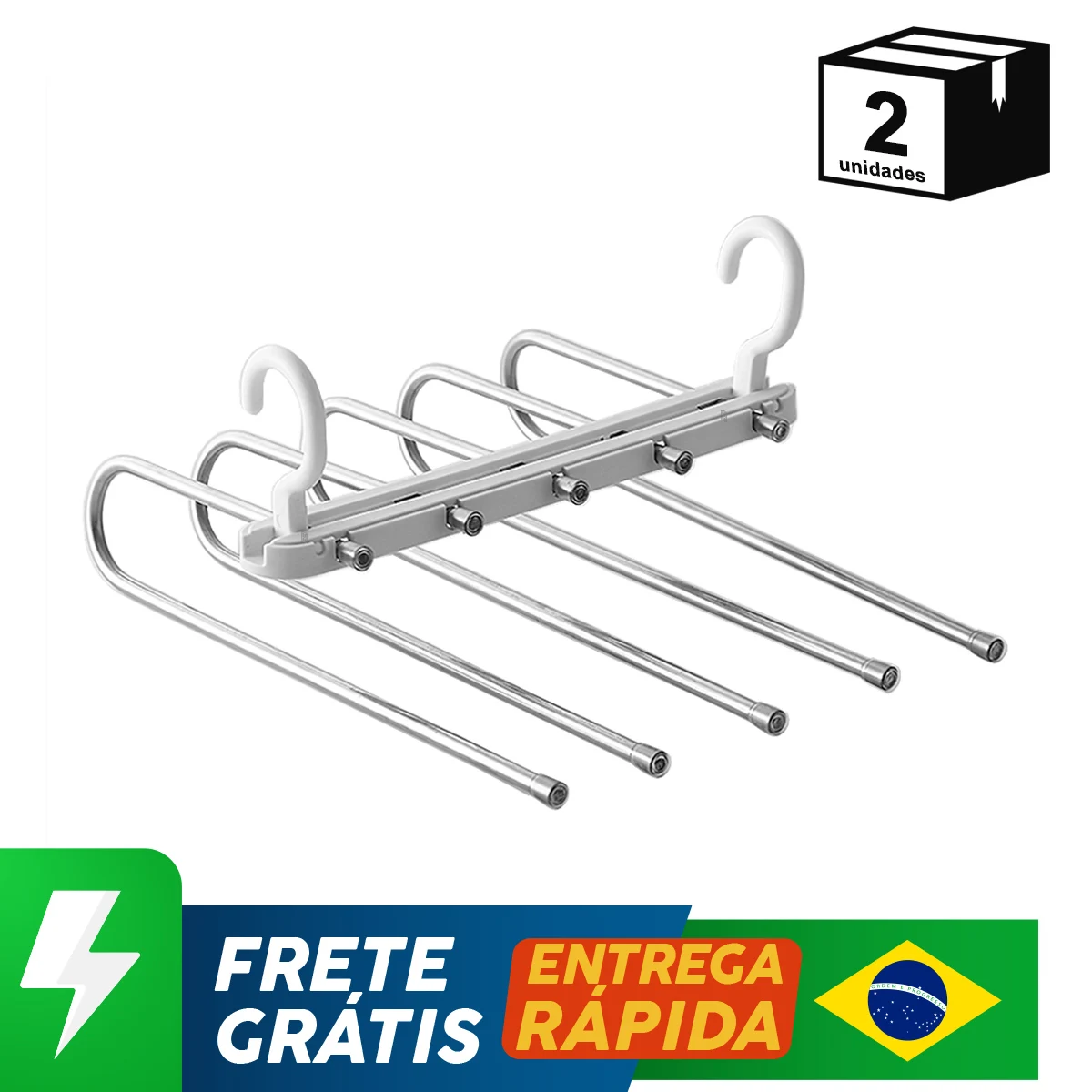 2 Peças Cabides Rack Para Roupas Multifuncional Dobrável Prateleira Armazenamento De Calça Armário Closet Aço Inox Ajustável