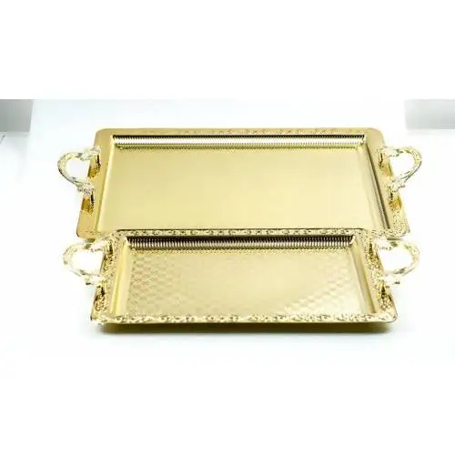 

DOLBOVI Submersible 2 PCs Rectangle Tea Coffee Tray Set OF Gold Color tray set tray serving tray tea set tea tray tea table trays decorative food tray gold tray trays mirror tray plateau glass tray serving board tea