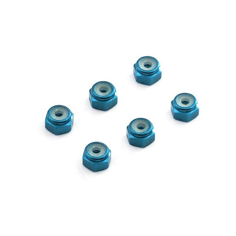 Racing. Metric 2 aluminium nuts with self-blocker, blue (3RAC-N20/BU/V2). 2mm Aluminum Lock. NUTS 2mm wheel for rc cars