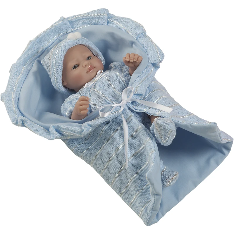 Berbese, doll, blue blanket for newborn baby 27 cm, gift box (2502A)