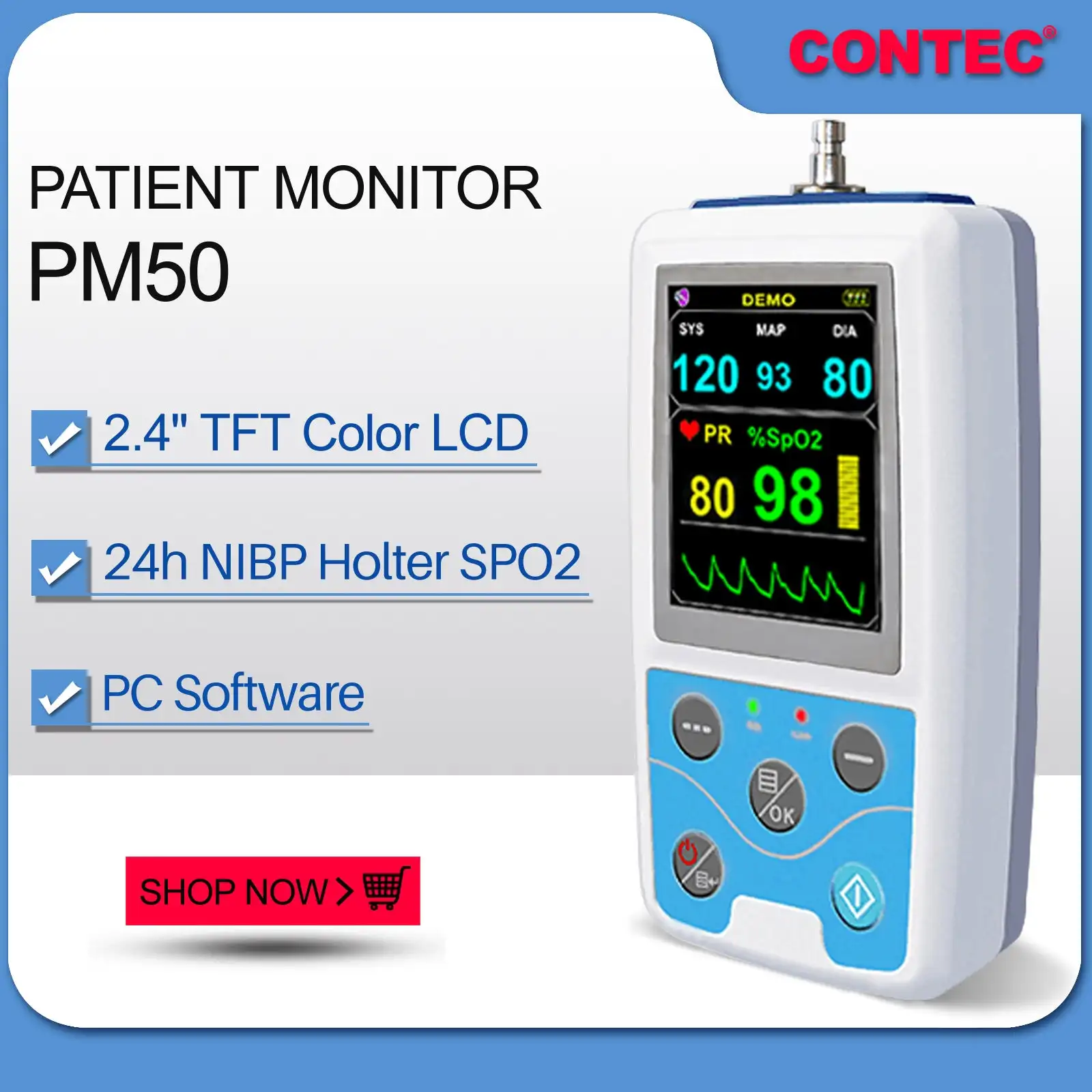 CONTEC Portable Ambulatory Blood Pressure Monitor AMPM SPO2 NIBP/+Cuff+Probe NEW  PC Software