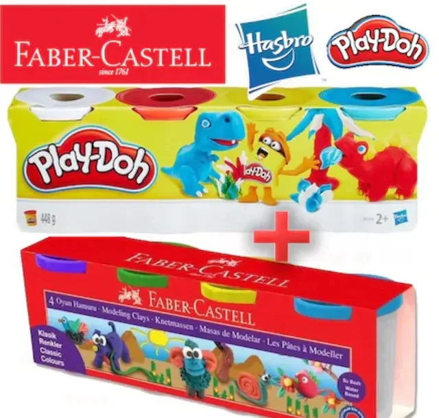 PLAY-DOH HASBRO + FABER CASTELL PLASTICINE 4 + 4 8 COLOR 448GR + 440G 438462602