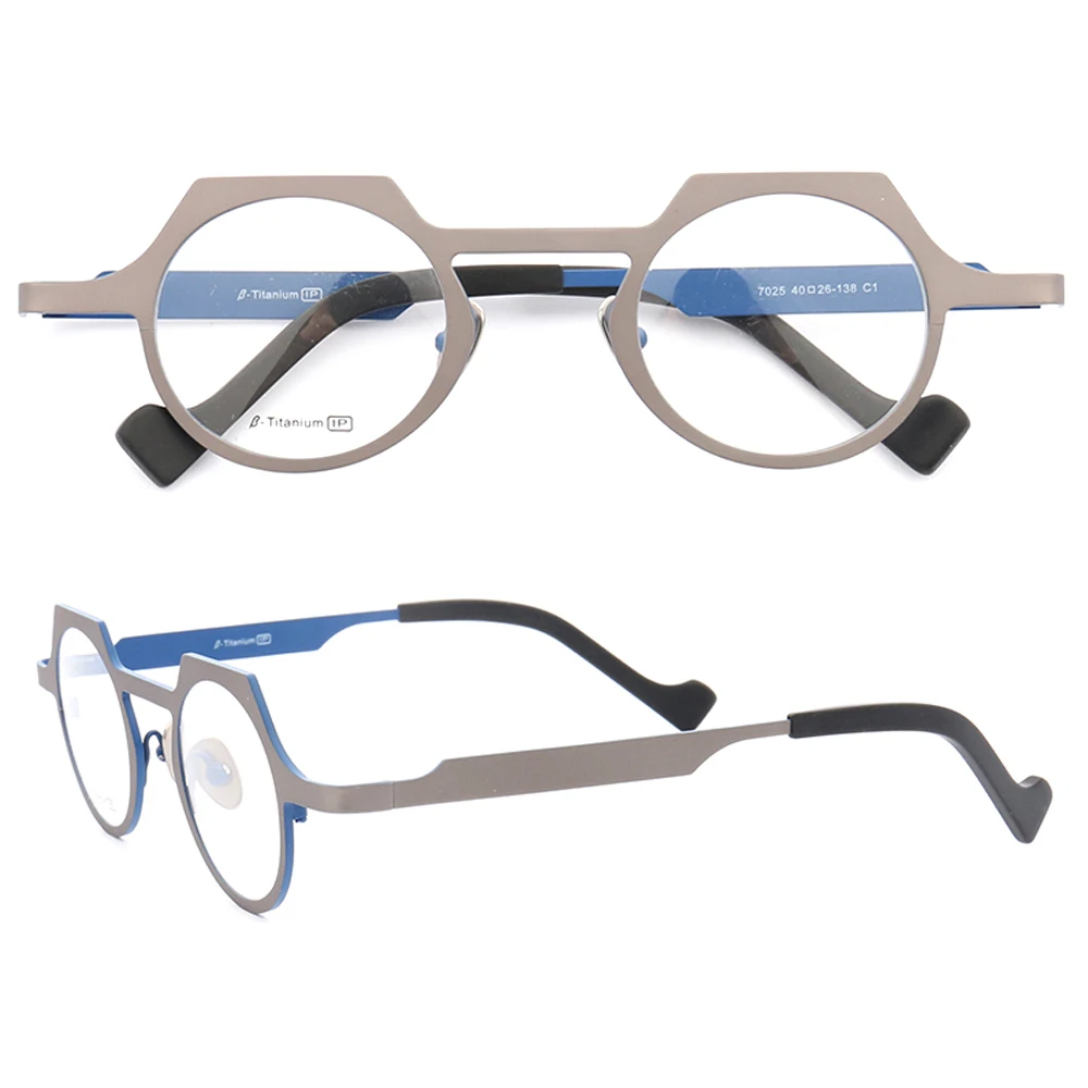 Fashion Women Pure Titanium Glasses Frames Men Round Optical Eyeglasses Frame lightweight Metal Retro Prescription Eyewear Blue