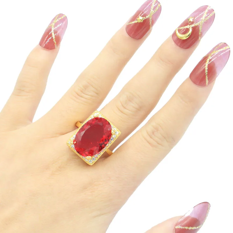 19x15mm Big Gemstone 18x13mm  Orange Spessartine Garnet Red Blood Ruby  14k Gold Silver Ring Wedding