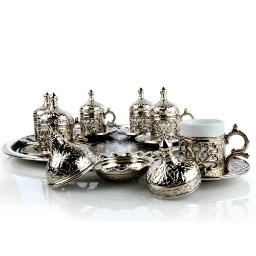 Ottoman Motif 21Parça 6 Personality Silver Color Arabic Greek Fas teaware cup tea handmade bowl beautiful mugs turkish tea set vintage Saucer creative Latte Cup free shipping products service coffee Weights undefined k