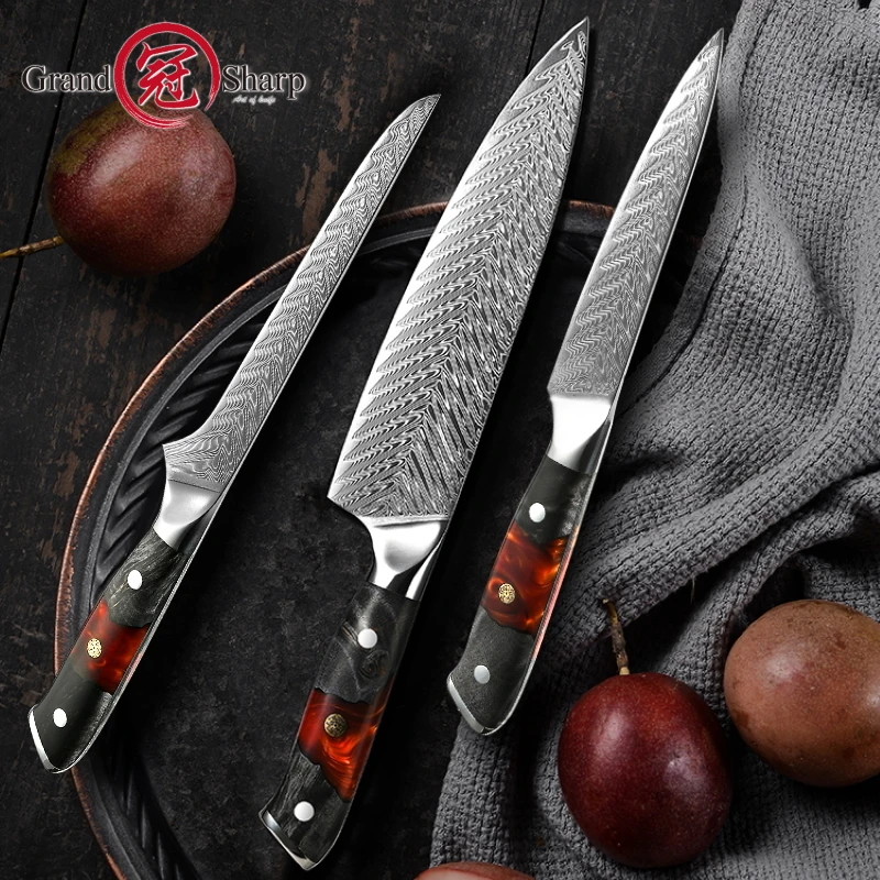 Chef Knife Set Japanese Kitchen Knives AUS10 Damascus Steel Boning Utility Cooking Butcher Tools Ultra Sharp Slicing Cutting NEW