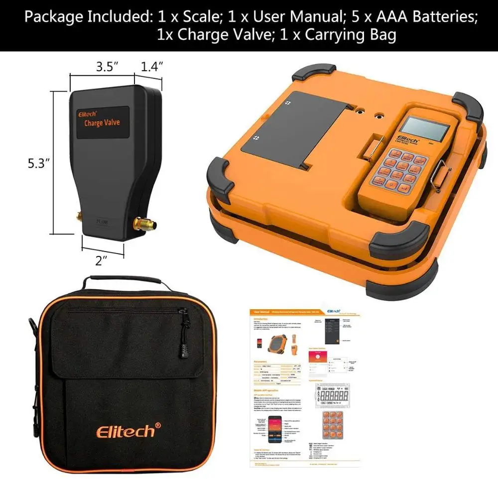 Elitech LMC-310A المبردات اللاسلكية الإلكترونية شحن الانتعاش مقياس الفريون مقياس رقمي HVAC مقياس الوزن شحن صمام