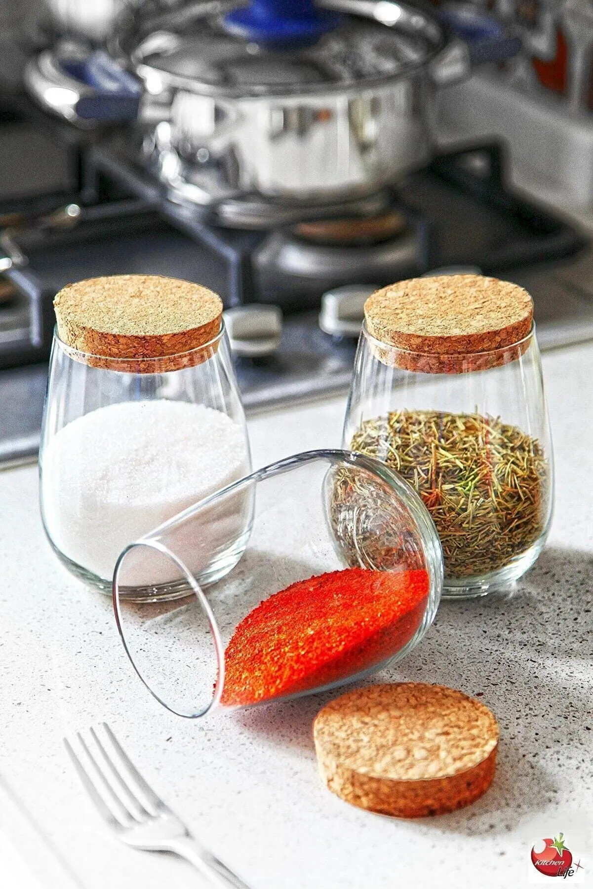 

Set of 3 Drop Jars With Cork Lids Spice Sugar Bowl 700 Ml New Generation Spice Set With Lid Kitchen storage Lid Glass Airtight