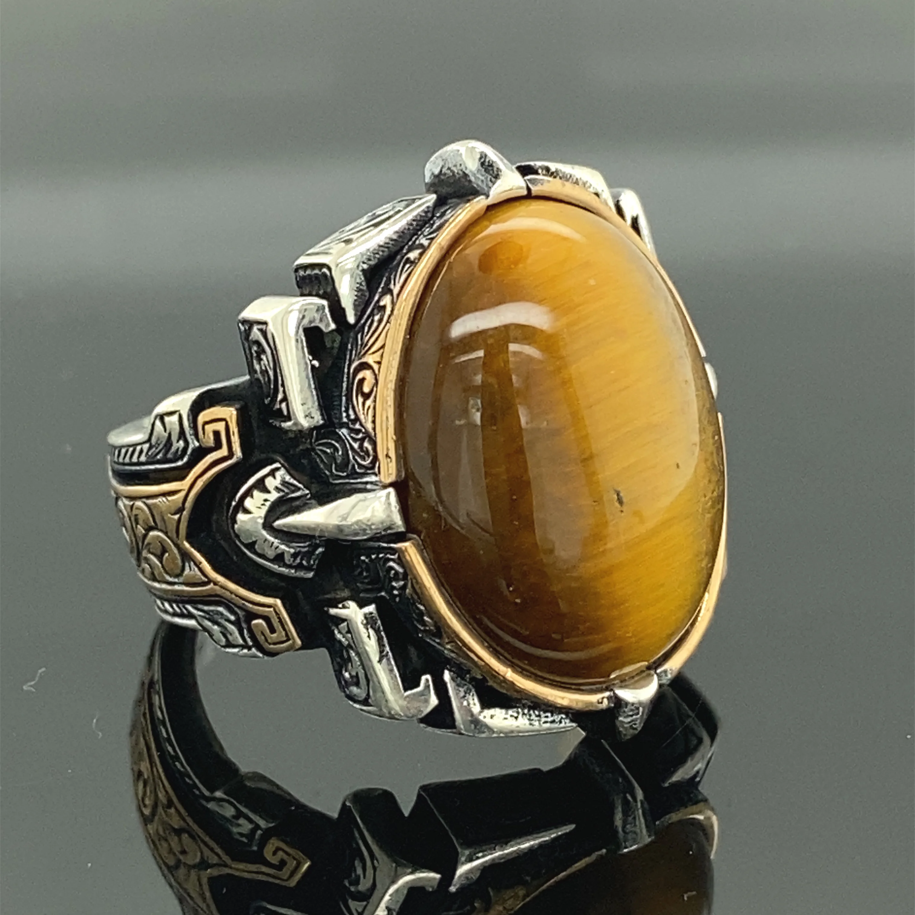 

Men Handmade Ring , Tiger Eye Stone Ring , Tiger Eye Gemstone Ring , Turkısh Handmade 925k Sterling Silver Ring , Gift For Him