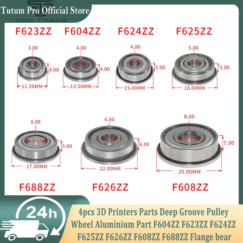 4pcs Miniature Flange Bearing 3D Printers Parts F604ZZ F623ZZ F624ZZ F625ZZ F626ZZ F608ZZ F688ZZ Flange Bear