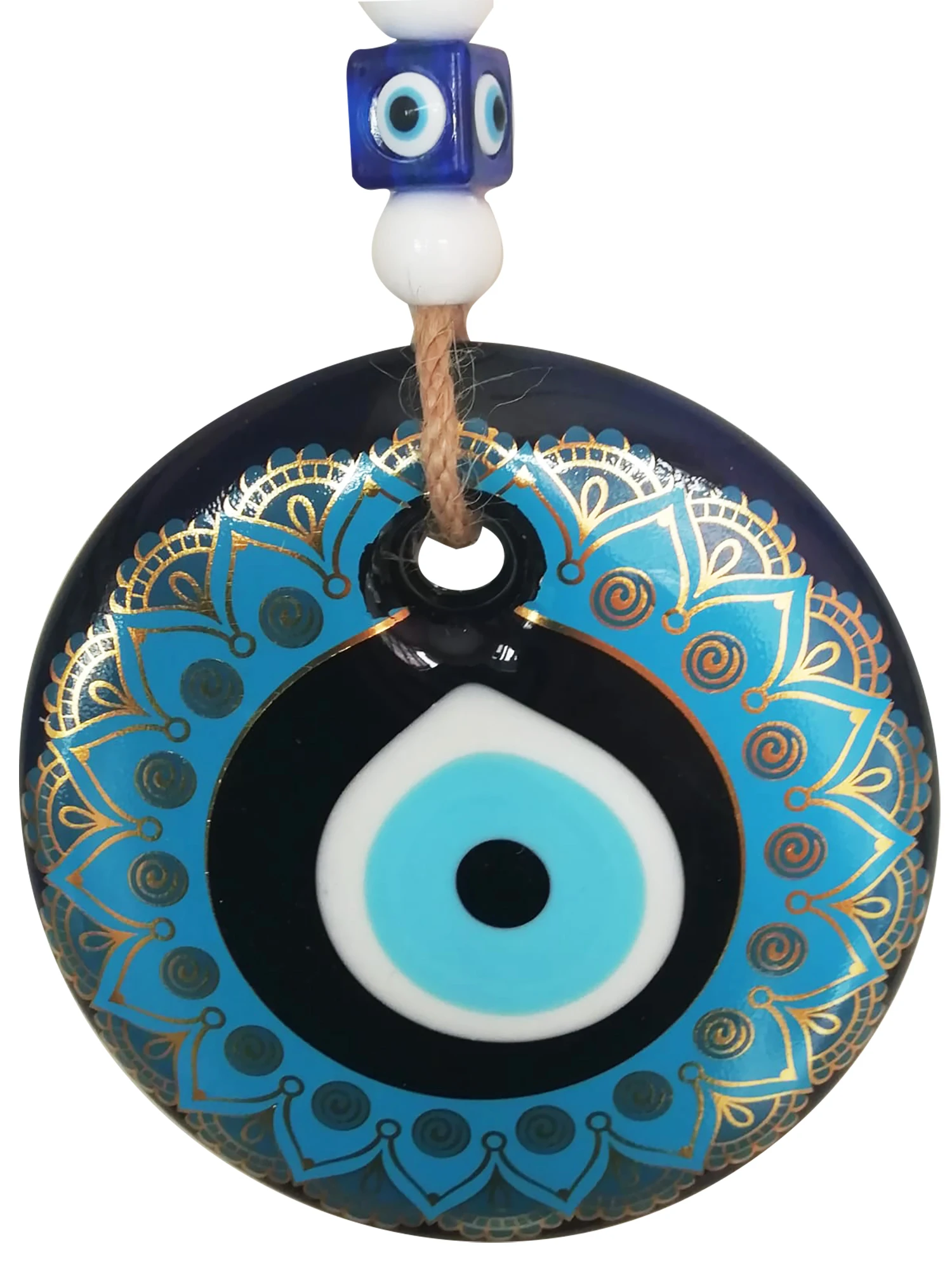 Big Size-14 cm Diameter- Colored Patterned Glass Blue Evil Eye Wall Hanging Ornament – Turkish Nazar Bead - Ho