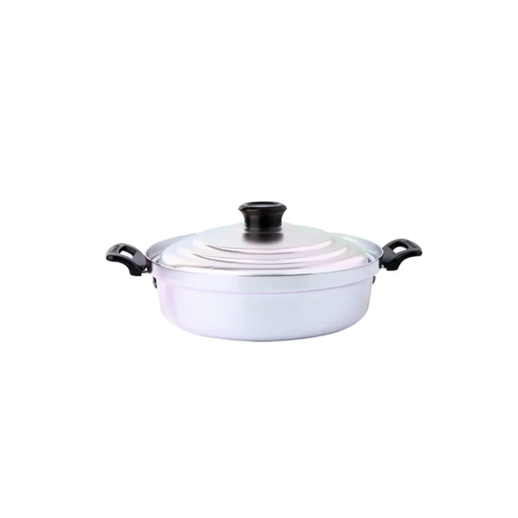 Aluminum Low Rice Camping Roast Pot 26-28-30-32 cm Double handle, suitable for use on fire, suitable for camping, picnic