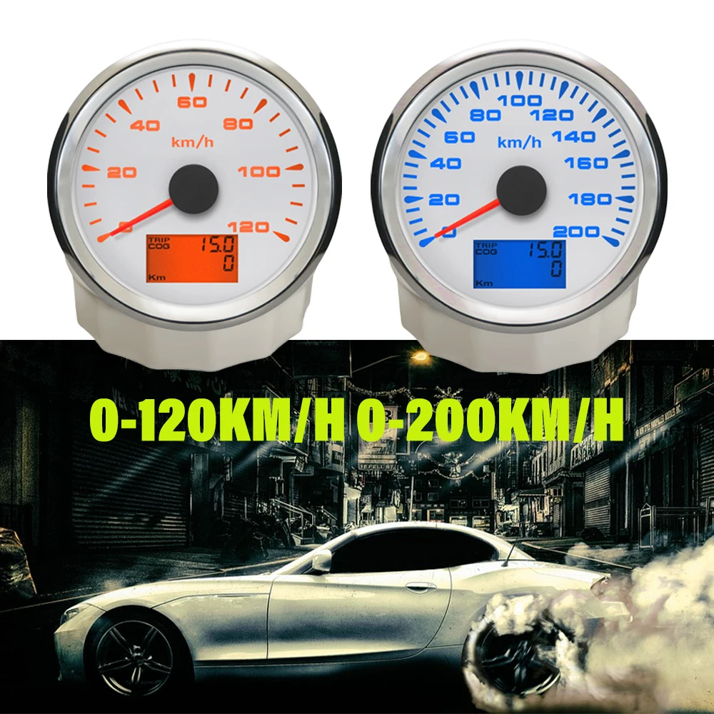 

RHAXEL 85mm Universal GPS Speedometer Velometer 0-120KM/H 0-200KM/H Speed Odometer Mileage 9-32V with 8 Colors Backlight