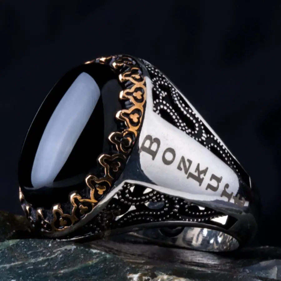 Customizable Silver Mens Ring with Black Onyx Stone Fashion Turkish Premium Quality Handmade Jawelery