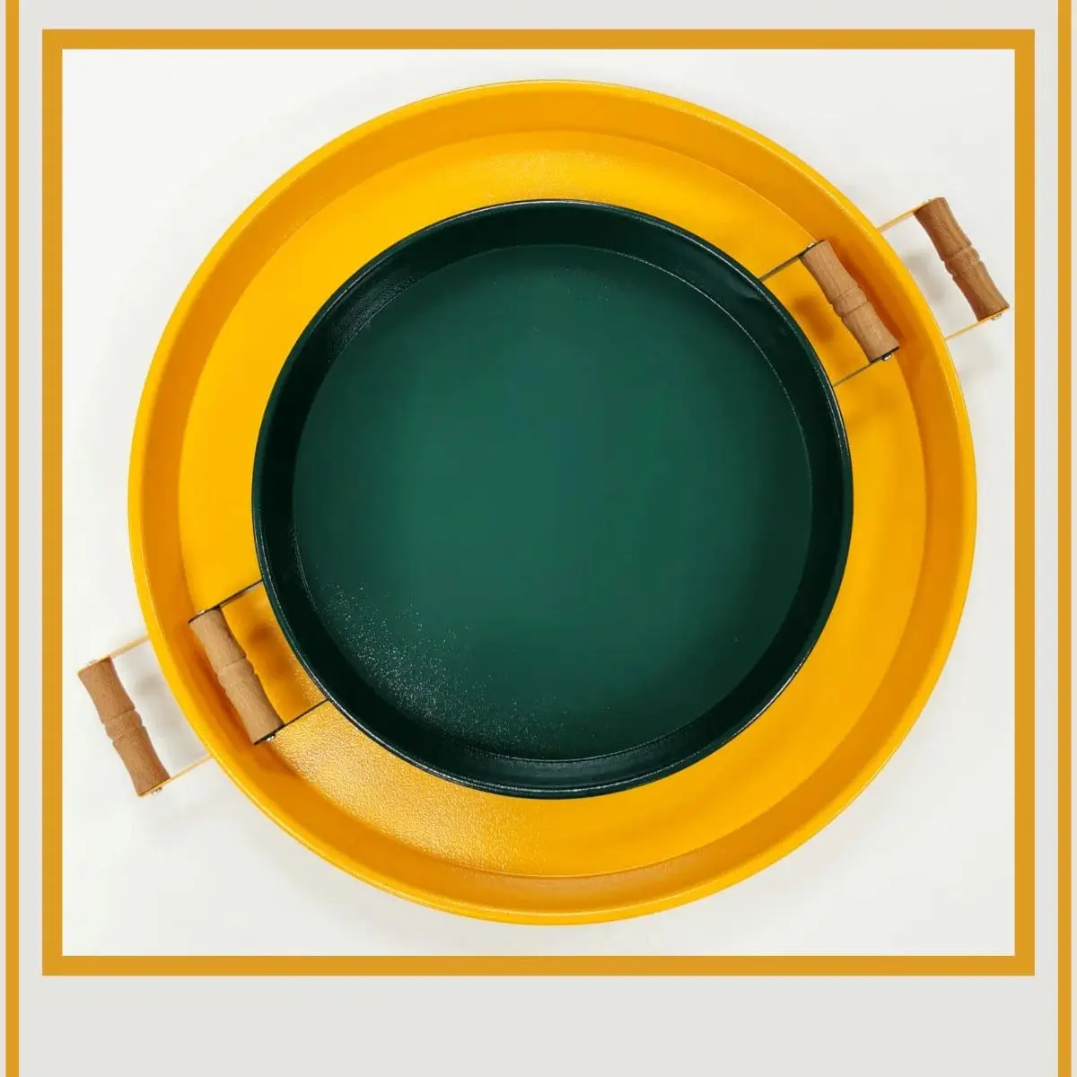 51 Cm Yellow 37 Cm Green 2 Li Metal Round Tray Presentation Tray Tea Coffee Tray Decorative Lux Service Presentation yemek Organizatö